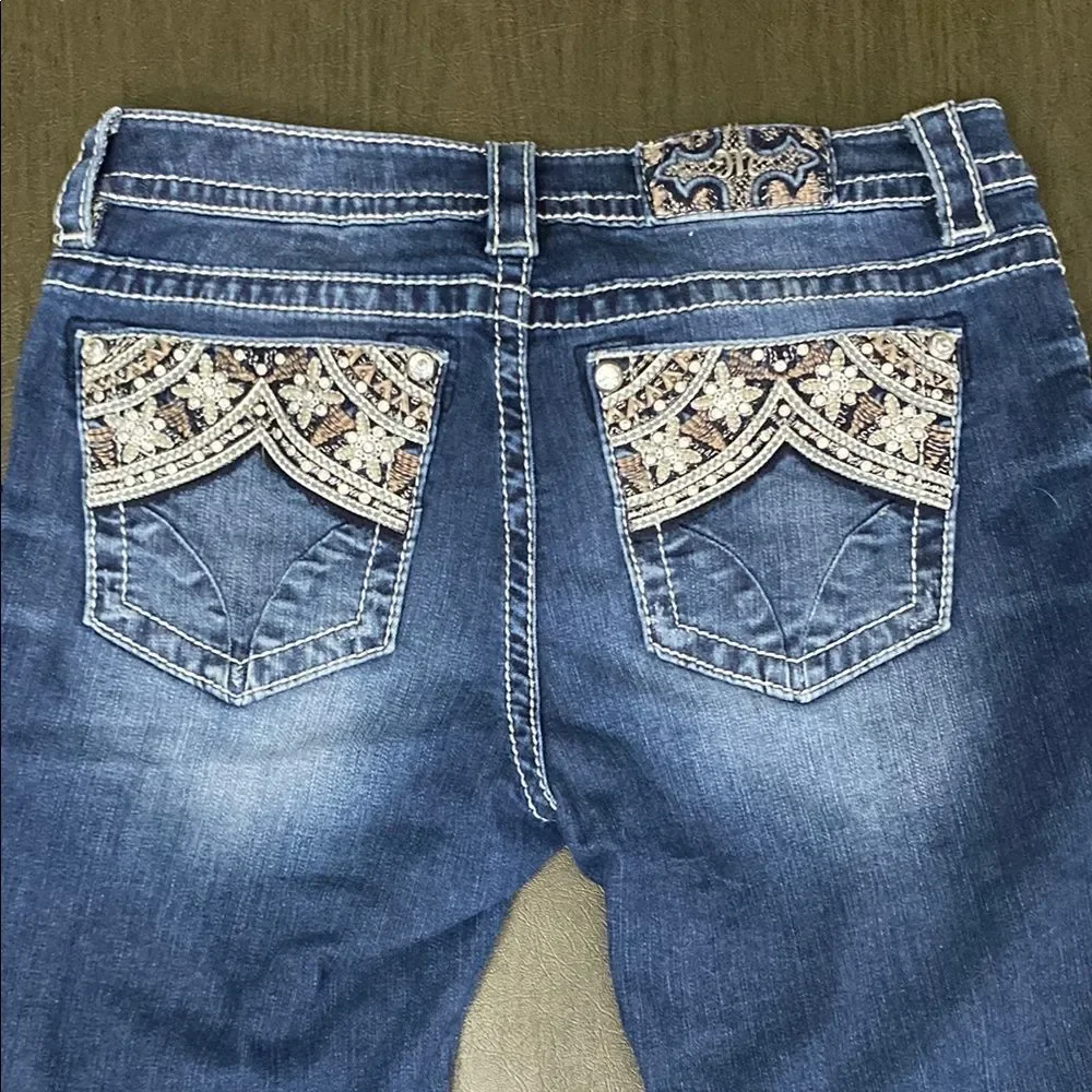 Miss Me Skinny Beaded/Jeweled Denim Blue Jeans Size 29